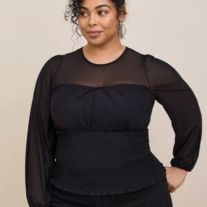 Torrid size 3 Stretch Mesh Sweetheart Smocked Long Sleeve Top